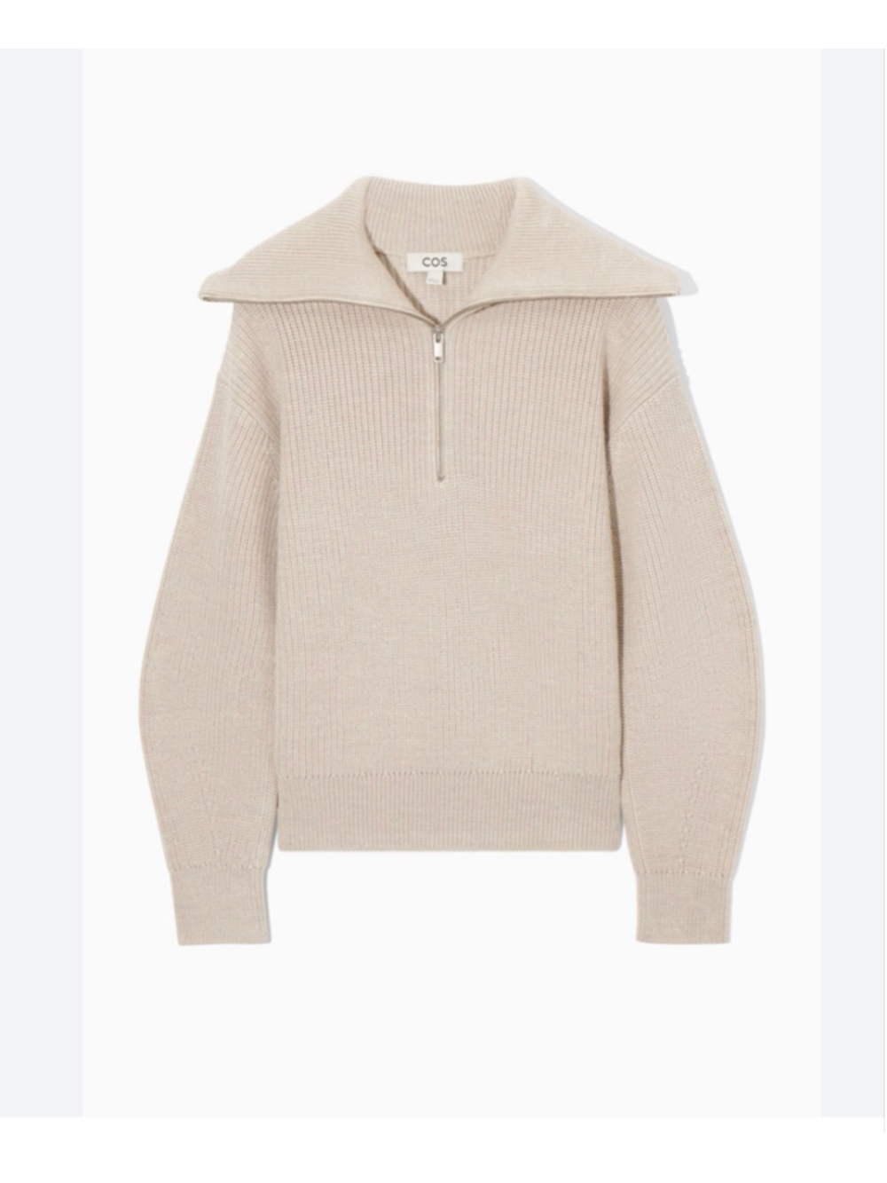 Women's COS Beige lane Ribbed Half-Zip Sweater S